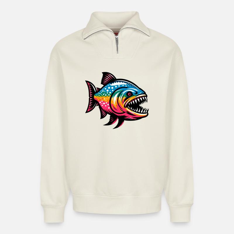 Piranha - Relaxed Unisex Organic Half Zip Sweatshirt – von SPREAD - Naturweiß