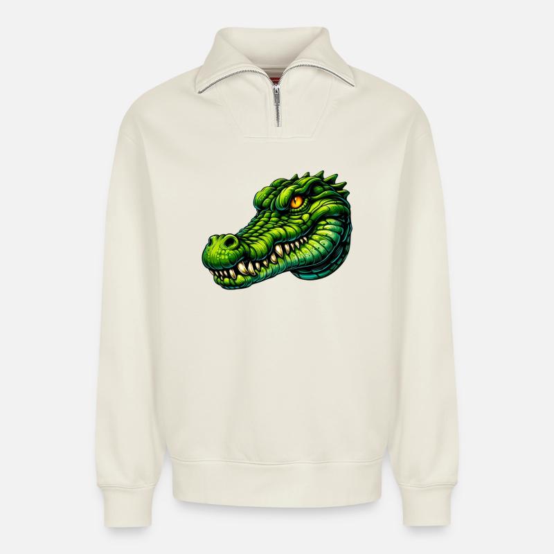 Alligator-Krokodil - Relaxed Unisex Organic Half Zip Sweatshirt – von SPREAD - Naturweiß