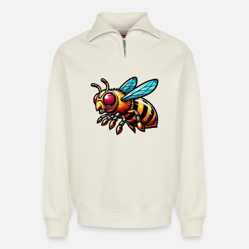Biene - Relaxed Unisex Organic Half Zip Sweatshirt – von SPREAD - Naturweiß