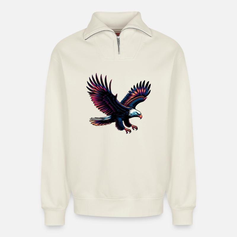 Eagle - Relaxed Unisex Organic Half Zip Sweatshirt – by SPREAD - off white