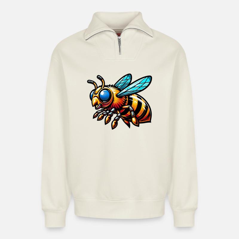 Biene - Relaxed Unisex Organic Half Zip Sweatshirt – von SPREAD - Naturweiß