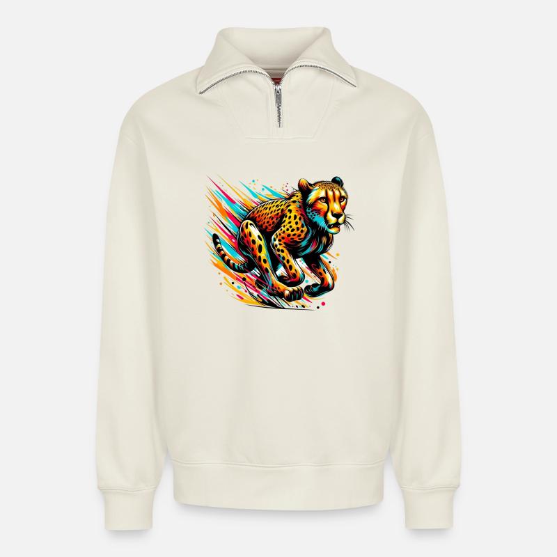 Gepard - Relaxed Unisex Organic Half Zip Sweatshirt – von SPREAD - Naturweiß