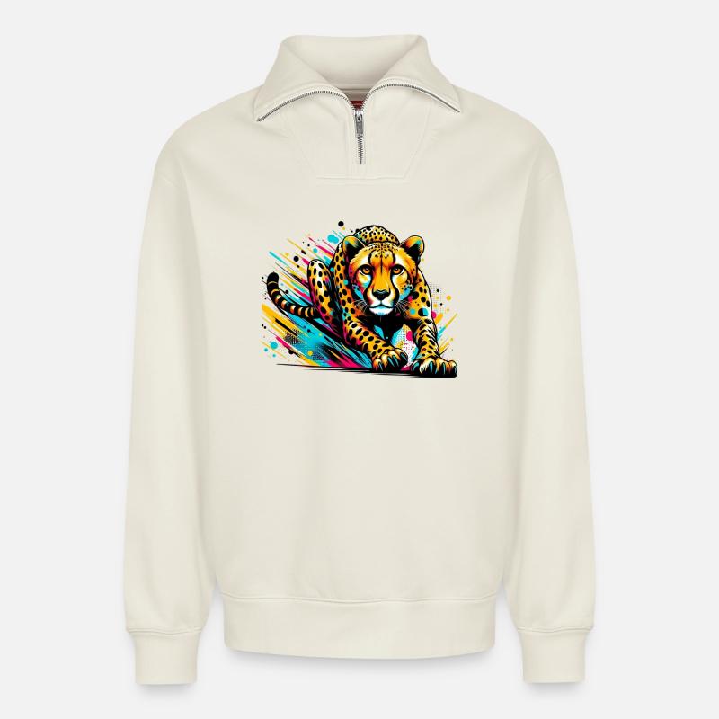 Gepard - Relaxed Unisex Organic Half Zip Sweatshirt – von SPREAD - Naturweiß