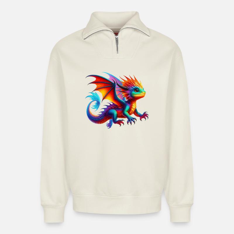 Drache - Relaxed Unisex Organic Half Zip Sweatshirt – von SPREAD - Naturweiß