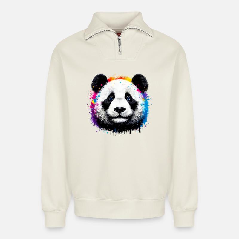 Panda - Relaxed Unisex Organic Half Zip Sweatshirt – von SPREAD - Naturweiß