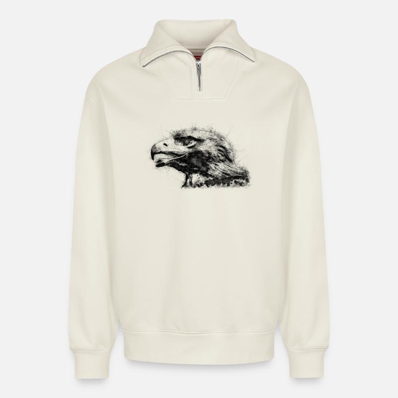 Eagle Head - Relaxed Unisex Organic Half Zip Sweatshirt – by SPREAD - off white