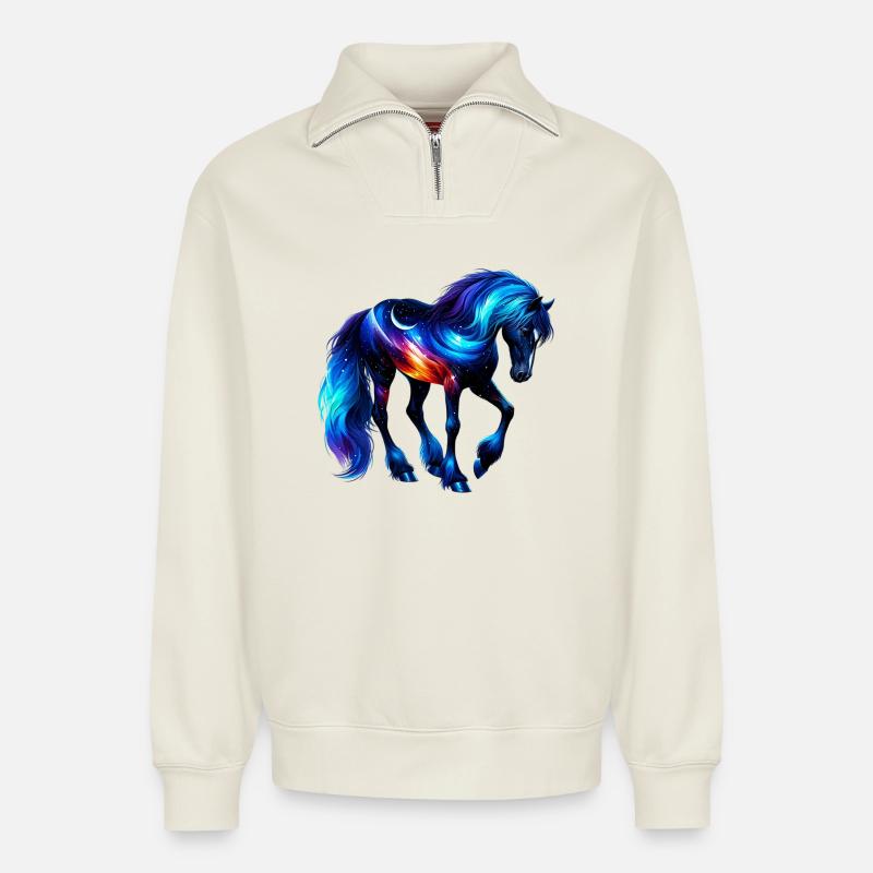 Pferd - Relaxed Unisex Organic Half Zip Sweatshirt – von SPREAD - Naturweiß