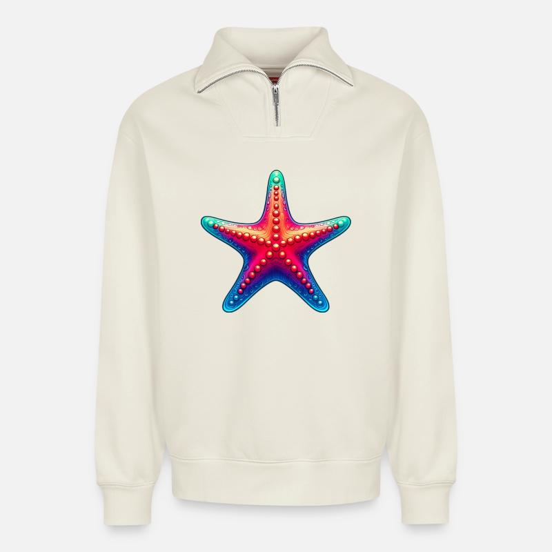 Seestern - Relaxed Unisex Organic Half Zip Sweatshirt – von SPREAD - Naturweiß