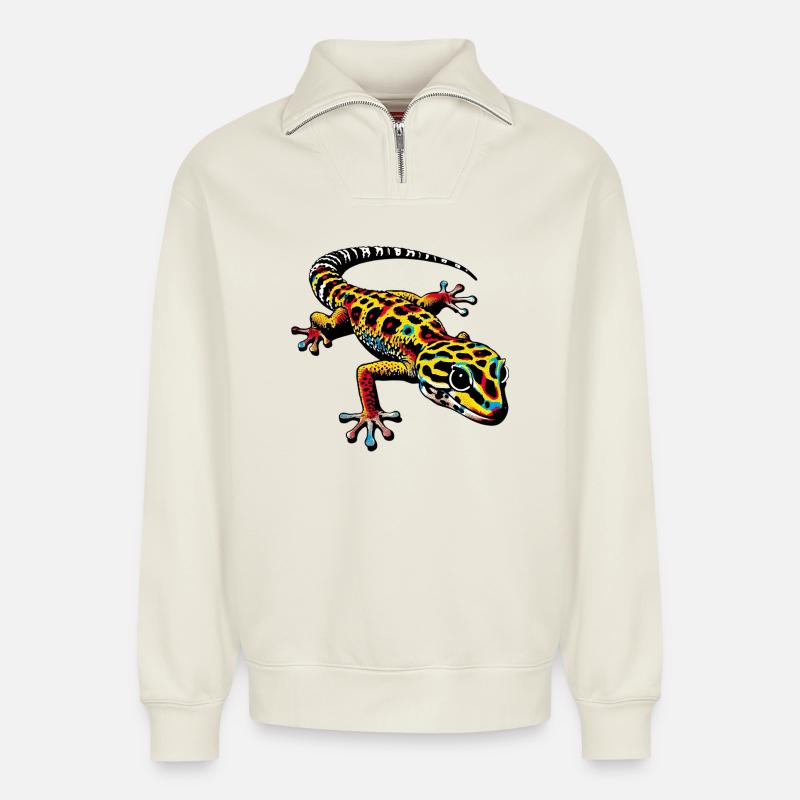 Gecko - Relaxed Unisex Organic Half Zip Sweatshirt – von SPREAD - Naturweiß