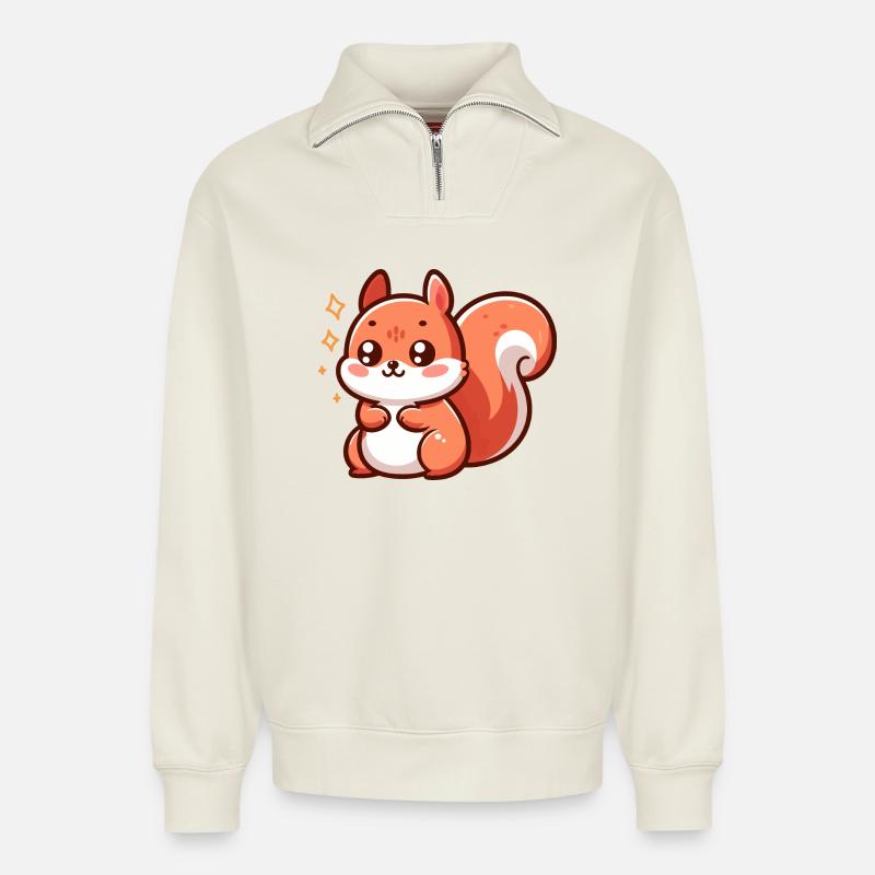 Niedliches kleines Eichhörnchen - Relaxed Unisex Organic Half Zip Sweatshirt – von SPREAD - Naturweiß