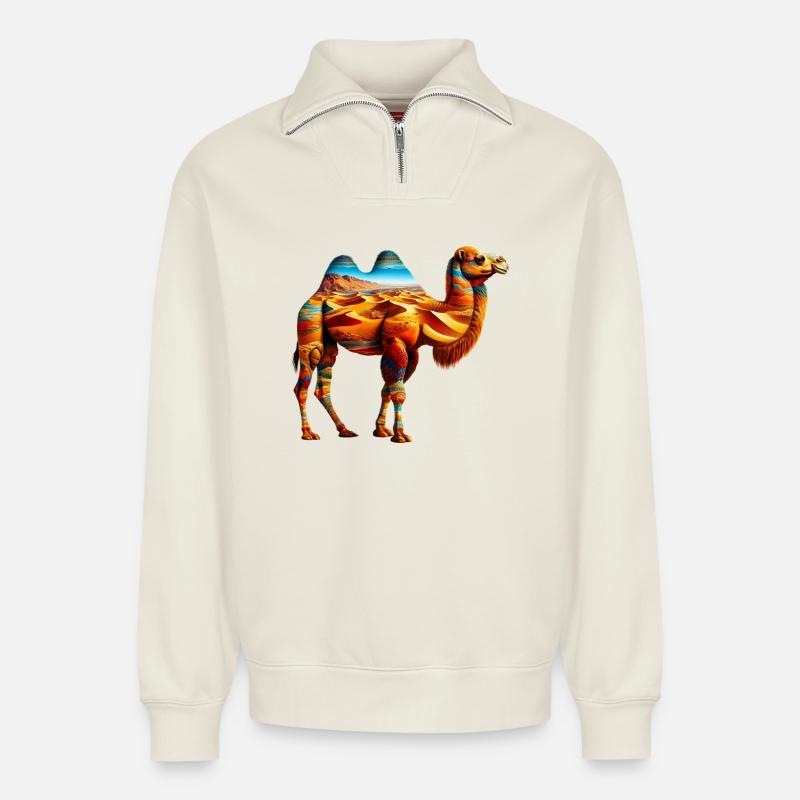 Kamel - Relaxed Unisex Organic Half Zip Sweatshirt – von SPREAD - Naturweiß