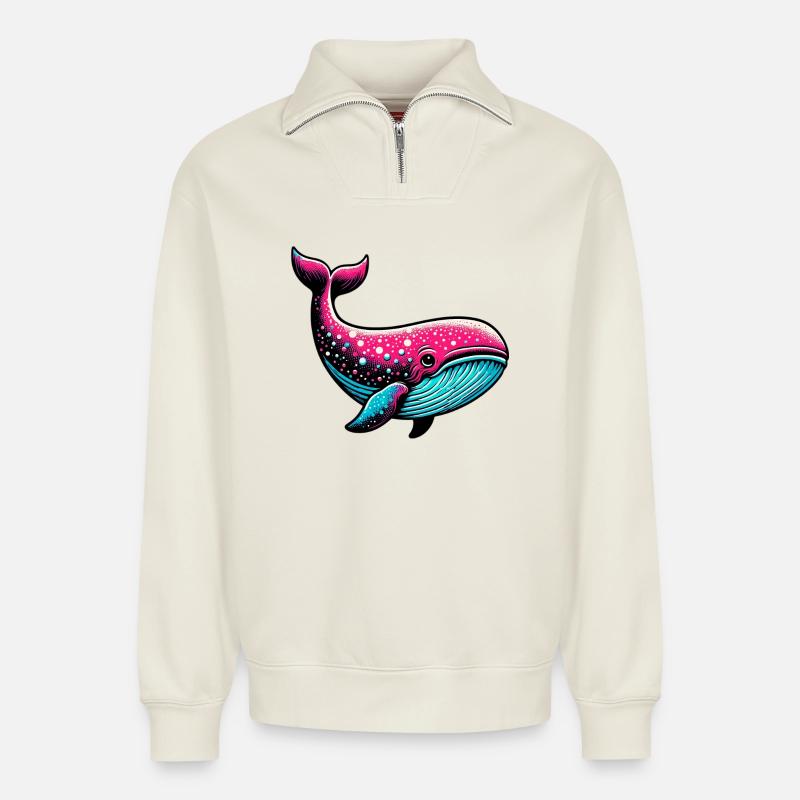 Wal - Relaxed Unisex Organic Half Zip Sweatshirt – von SPREAD - Naturweiß