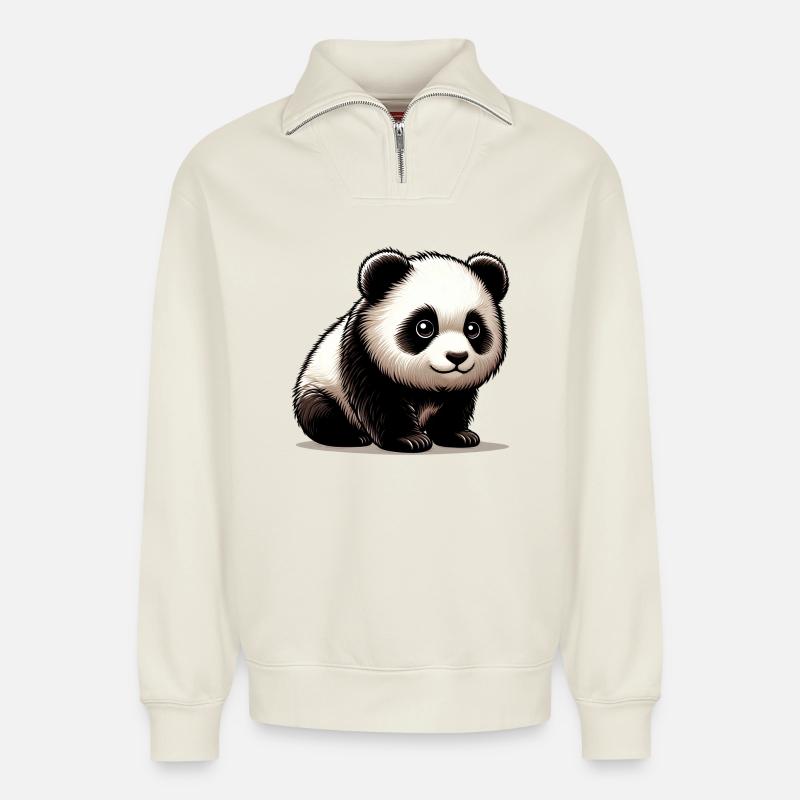 Panda - Relaxed Unisex Organic Half Zip Sweatshirt – von SPREAD - Naturweiß