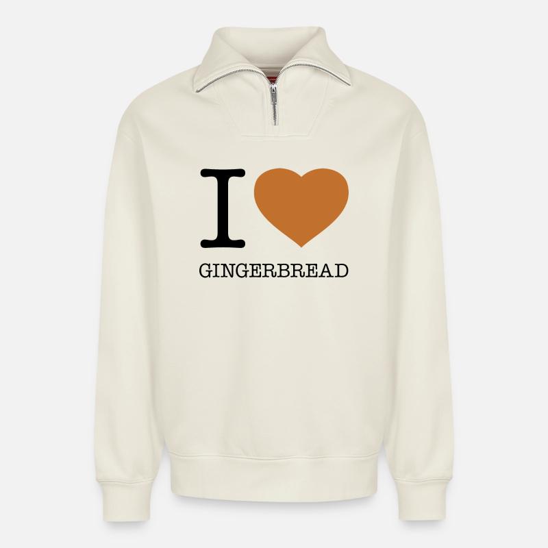 I LOVE GINGERBREAD Lebkuchen - Relaxed Unisex Organic Half Zip Sweatshirt – by SPREAD - off white