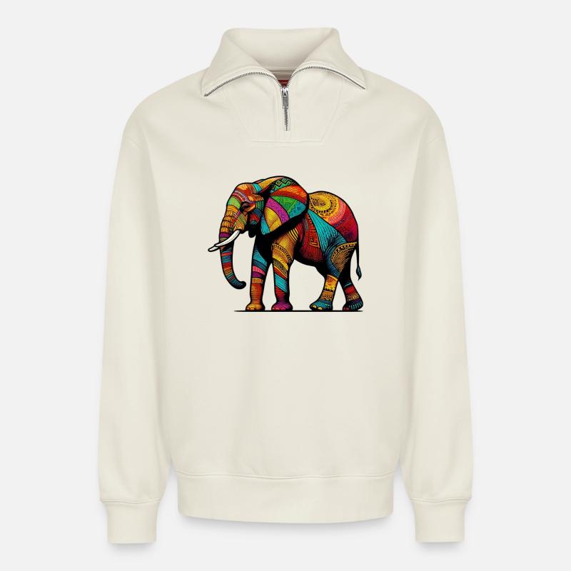 Elefant - Relaxed Unisex Organic Half Zip Sweatshirt – von SPREAD - Naturweiß