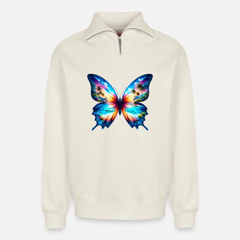 Schmetterling - Relaxed Unisex Organic Half Zip Sweatshirt – von SPREAD - Naturweiß