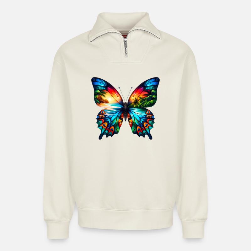 Schmetterling - Relaxed Unisex Organic Half Zip Sweatshirt – von SPREAD - Naturweiß