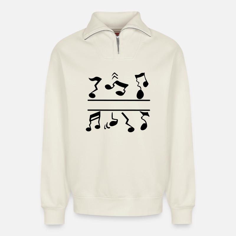 Fausses notes - Sweat unisexe décontracté en coton biologique à demi-zip – de SPREAD - blanc cassé