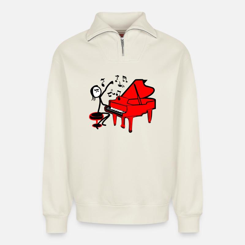 Strichmännchen Rotes Klavier - Relaxed Unisex Organic Half Zip Sweatshirt – von SPREAD - Naturweiß