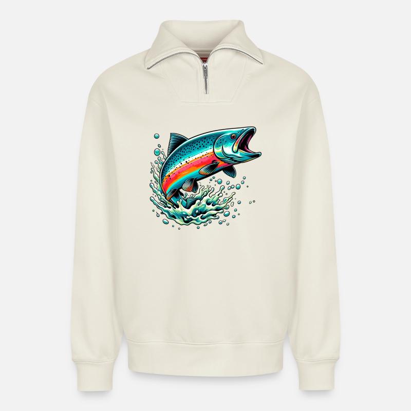 Salmon - Relaxed Unisex Organic Half Zip Sweatshirt – by SPREAD - off white