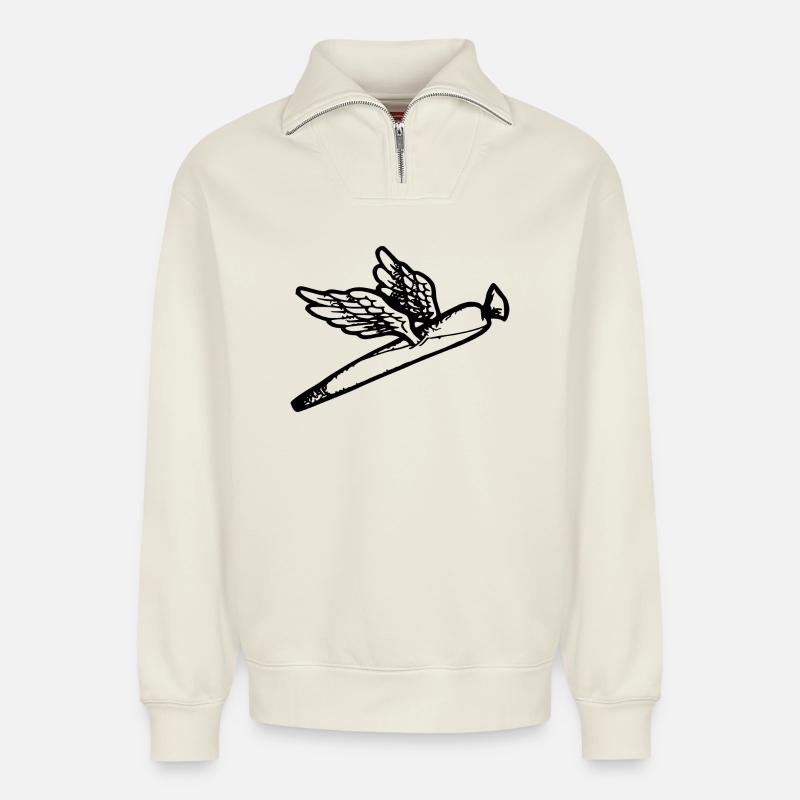 We fly so High - Relaxed Unisex Organic Half Zip Sweatshirt – by SPREAD - off white