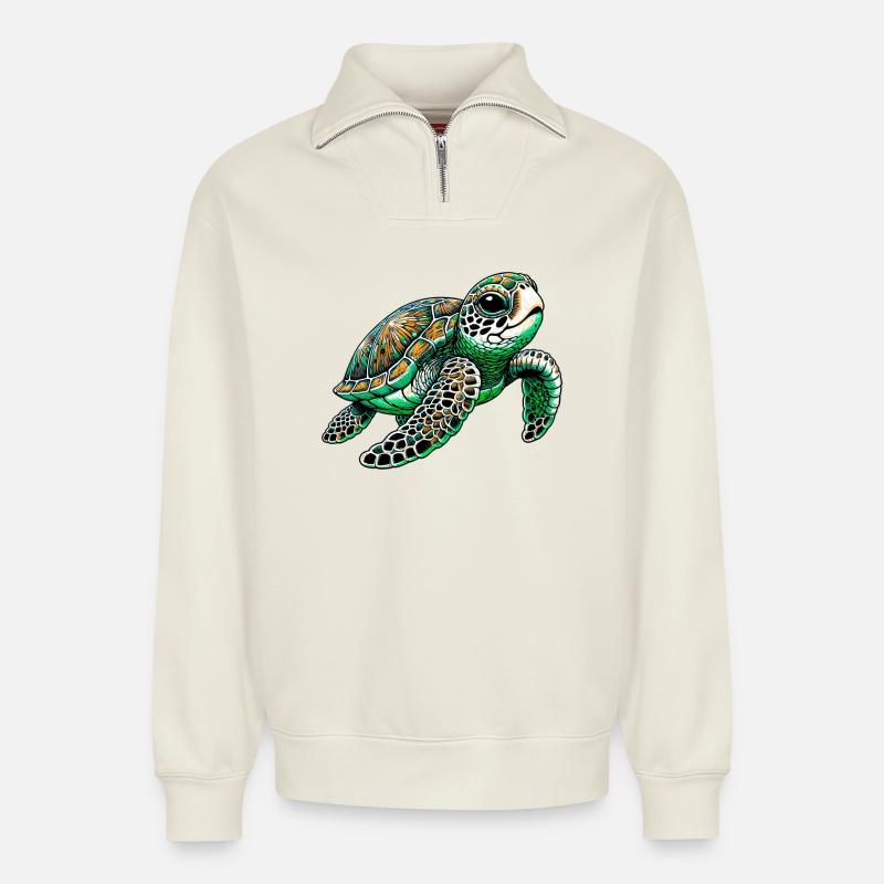 Schildkröte - Relaxed Unisex Organic Half Zip Sweatshirt – von SPREAD - Naturweiß