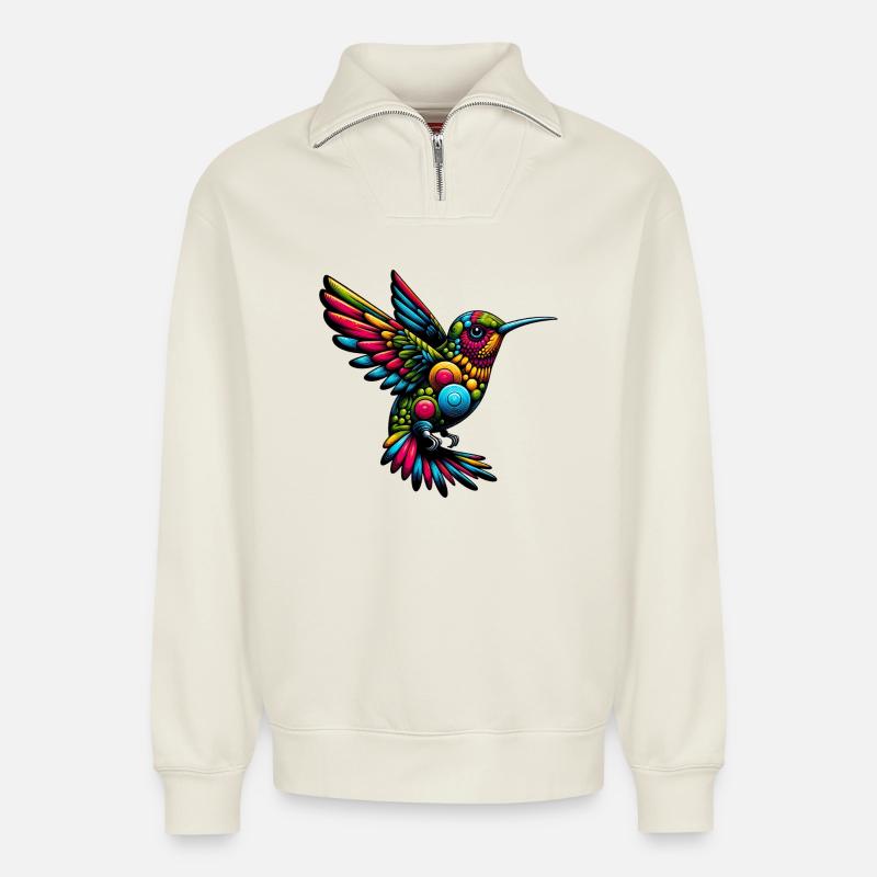 Colibri - Sweat unisexe décontracté en coton biologique à demi-zip – de SPREAD - blanc cassé