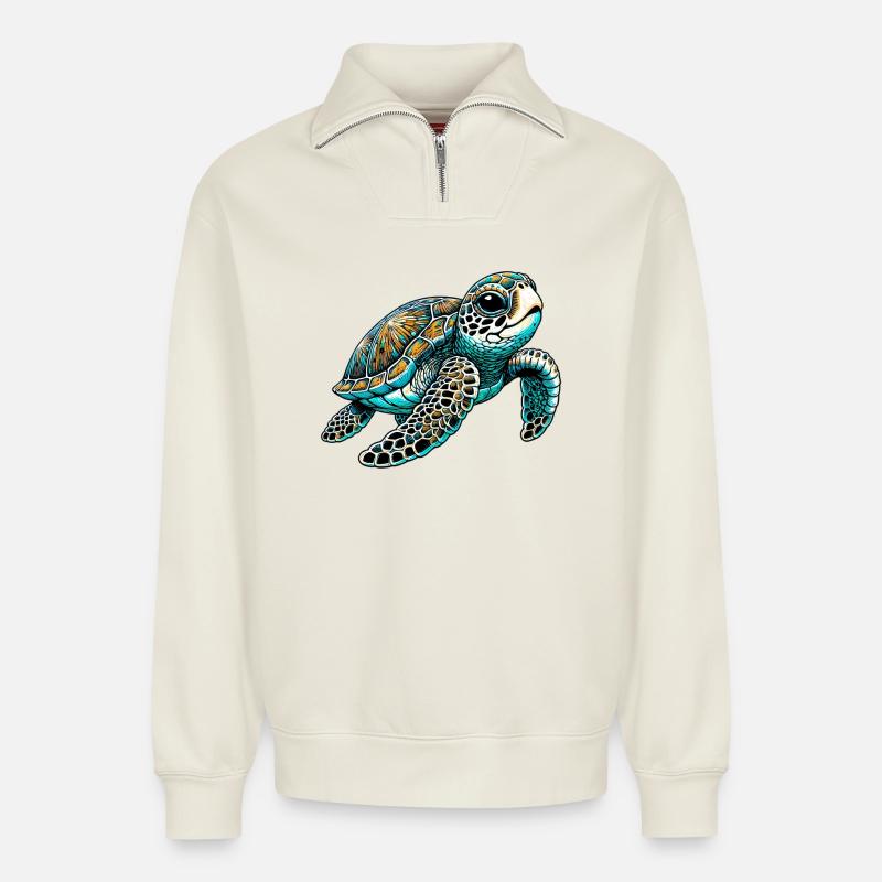 Turtle - Relaxed Unisex Organic Half Zip Sweatshirt – by SPREAD - off white