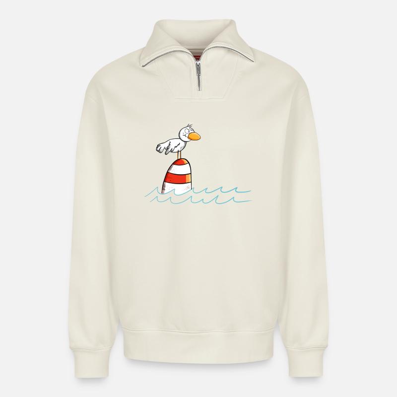 Drollige Möwe Will Meer - Relaxed Unisex Organic Half Zip Sweatshirt – von SPREAD - Naturweiß
