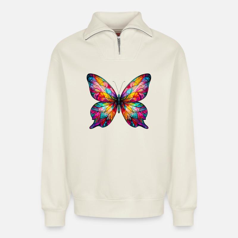 Schmetterling - Relaxed Unisex Organic Half Zip Sweatshirt – von SPREAD - Naturweiß