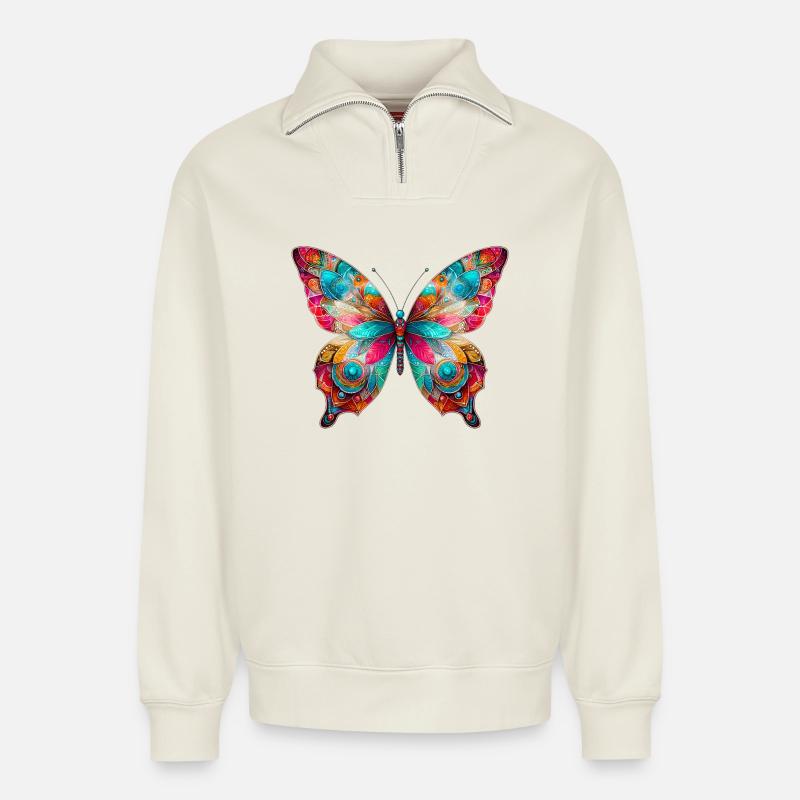 Schmetterling - Relaxed Unisex Organic Half Zip Sweatshirt – von SPREAD - Naturweiß