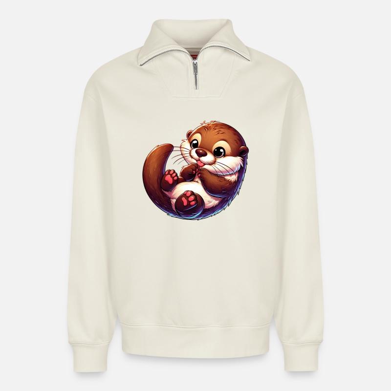 Otter - Relaxed Unisex Organic Half Zip Sweatshirt – von SPREAD - Naturweiß