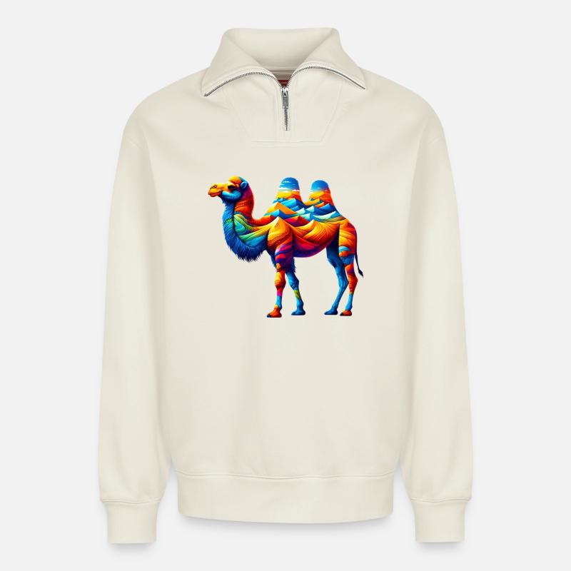 Kamel - Relaxed Unisex Organic Half Zip Sweatshirt – von SPREAD - Naturweiß