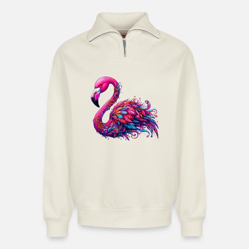 Flamingo - Relaxed Unisex Organic Half Zip Sweatshirt – von SPREAD - Naturweiß