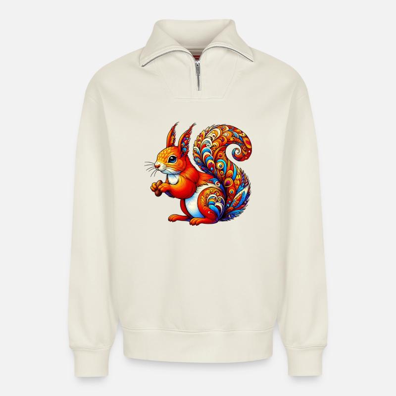 Eichhörnchen - Relaxed Unisex Organic Half Zip Sweatshirt – von SPREAD - Naturweiß