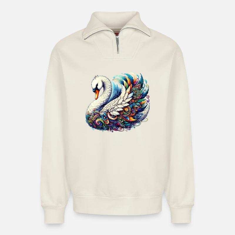 Schwan - Relaxed Unisex Organic Half Zip Sweatshirt – von SPREAD - Naturweiß