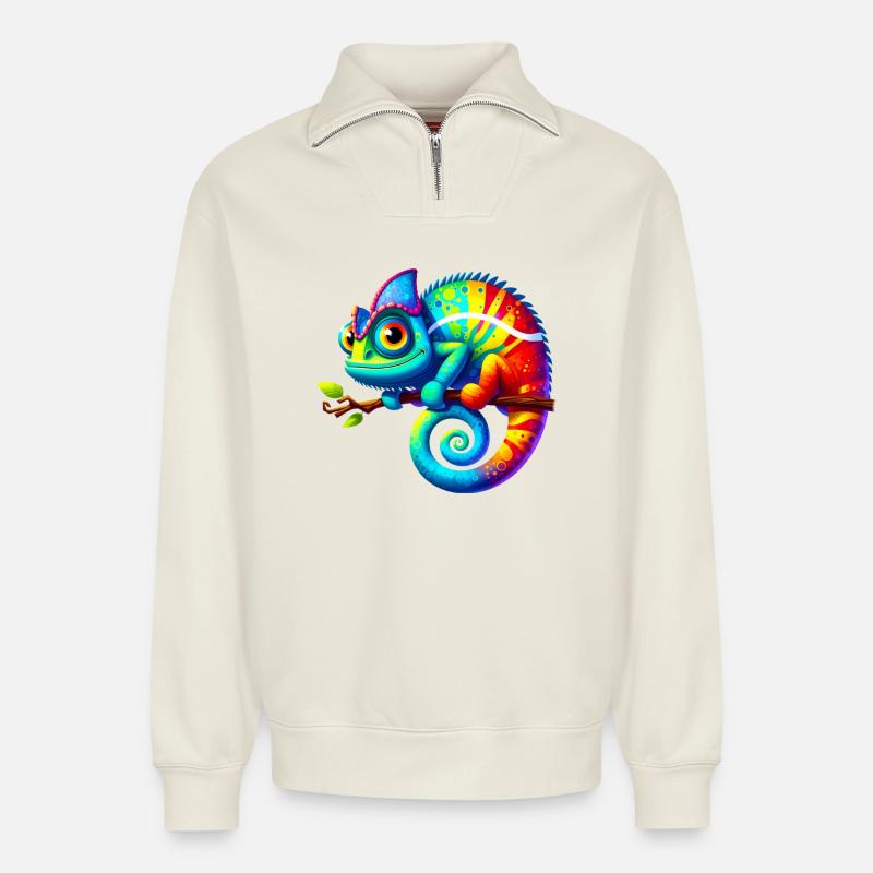 Chameleon - Relaxed Unisex Organic Half Zip Sweatshirt – by SPREAD - off white