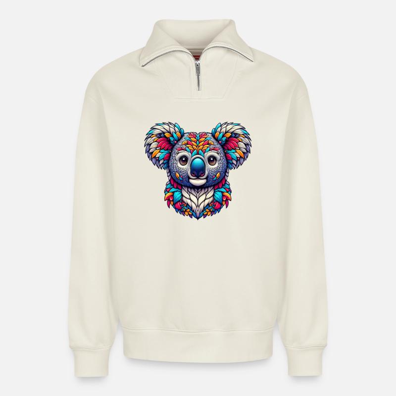 Koala - Relaxed Unisex Organic Half Zip Sweatshirt – von SPREAD - Naturweiß