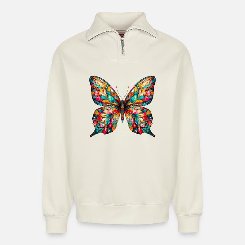 Schmetterling - Relaxed Unisex Organic Half Zip Sweatshirt – von SPREAD - Naturweiß