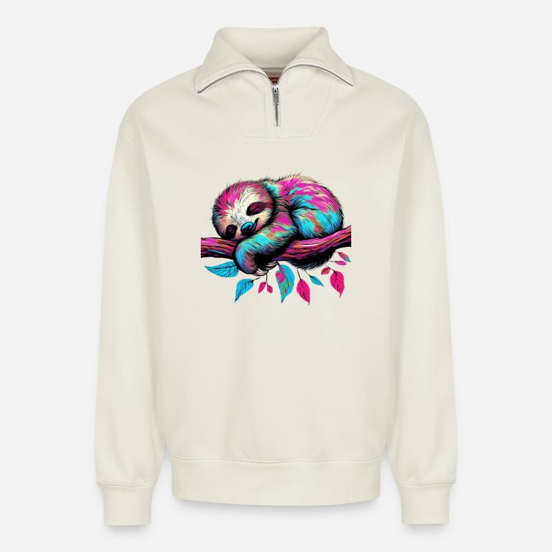 Faultier - Relaxed Unisex Organic Half Zip Sweatshirt – von SPREAD - Naturweiß