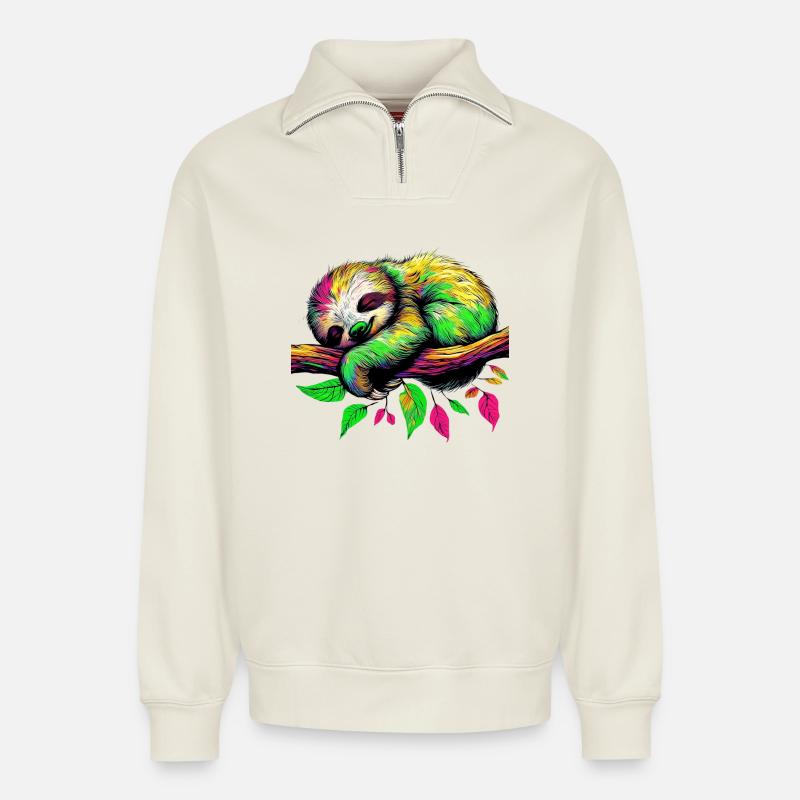 Faultier - Relaxed Unisex Organic Half Zip Sweatshirt – von SPREAD - Naturweiß