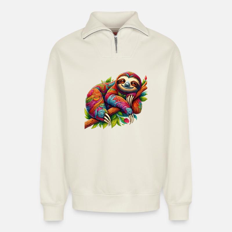 Faultier - Relaxed Unisex Organic Half Zip Sweatshirt – von SPREAD - Naturweiß