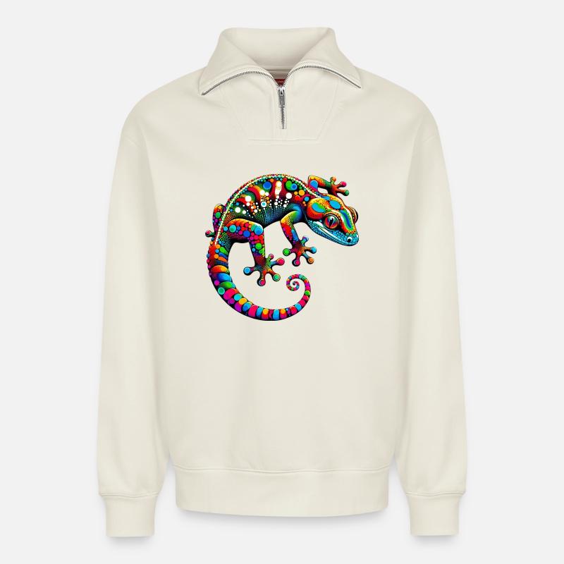 Gecko - Relaxed Unisex Organic Half Zip Sweatshirt – von SPREAD - Naturweiß