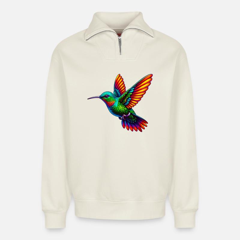 Kolibri - Relaxed Unisex Organic Half Zip Sweatshirt – von SPREAD - Naturweiß