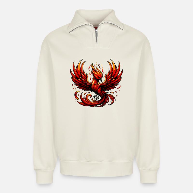 Red Phoenix - Relaxed Unisex Organic Half Zip Sweatshirt – by SPREAD - off white