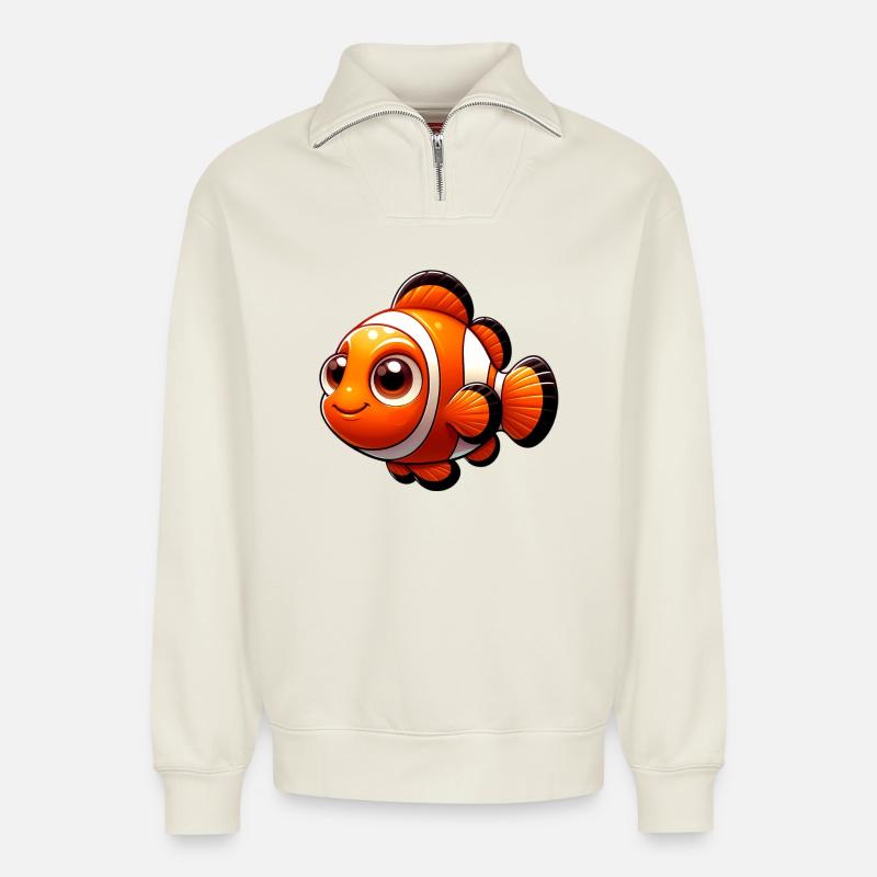 Clownfisch - Relaxed Unisex Organic Half Zip Sweatshirt – von SPREAD - Naturweiß