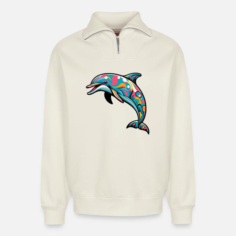 Delfin - Relaxed Unisex Organic Half Zip Sweatshirt – von SPREAD - Naturweiß