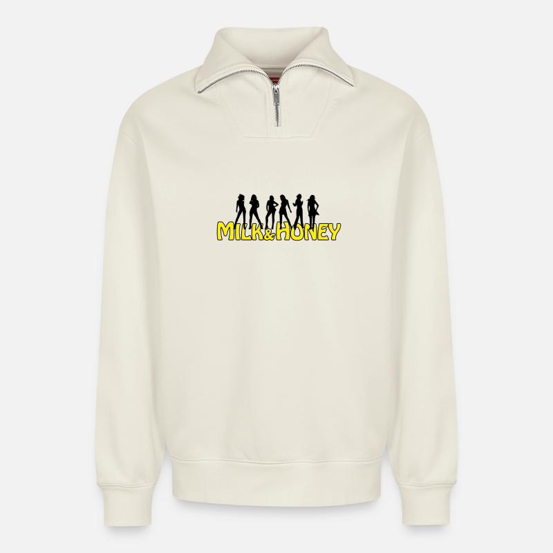 MILK & HONEY - Relaxed Unisex Organic Half Zip Sweatshirt – von SPREAD - Naturweiß