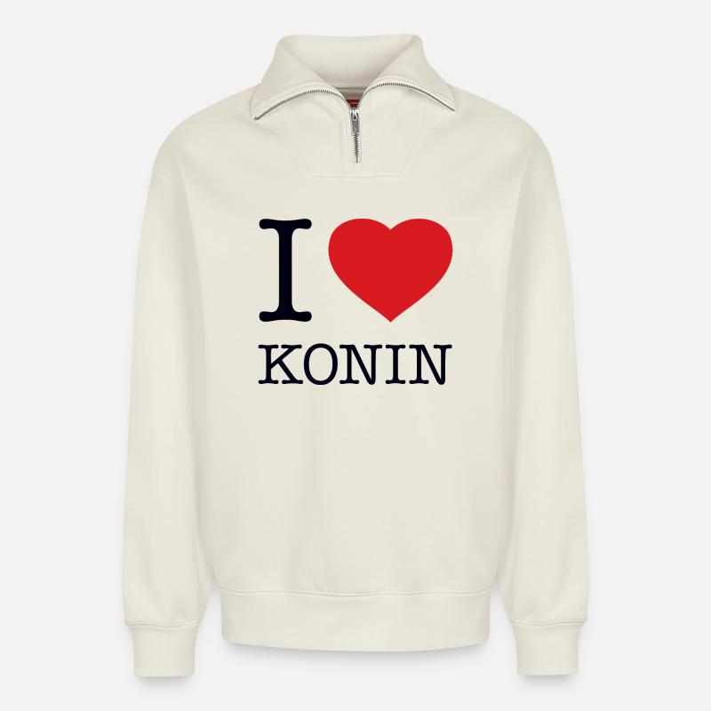 I LOVE KONIN - Relaxed Unisex Organic Half Zip Sweatshirt – von SPREAD - Naturweiß