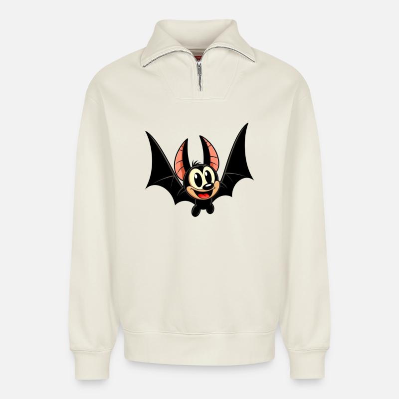 Fledermaus - Relaxed Unisex Organic Half Zip Sweatshirt – von SPREAD - Naturweiß